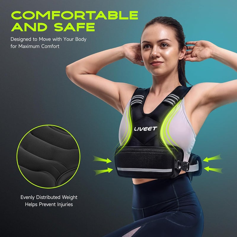 Liveet Adjustable Weighted Vest for Women Men, 4-10lb 11-20lb 20-32lb Weight Vest with 6 Ironsand Bags, Running Vest with Reflective Strips Adjustable Buckle Straps for Walking Strength Training - Image 3
